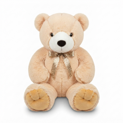 Premium Beige Teddy Bear Plush Toy with Satin Ribbon, Ultra Soft Stuffed Teddy Bear for Kids, PP Cotton Filled Hugging Soft Toy Gift for Boys & Girls