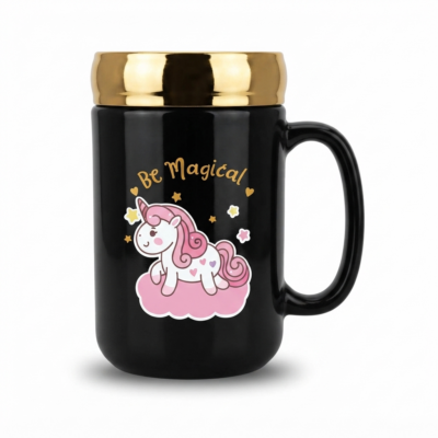 Black Unicorn Coffee Mug with Gold Rim | Cute “Be Magical” Ceramic Mug for Girls & Women