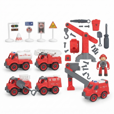 DIY Fire Truck Assembly Toy Set for Kids | STEM Learning Construction Vehicle Kit with Screwdriver, Firefighter Figure & Accessories | Educational Build & Play Toy