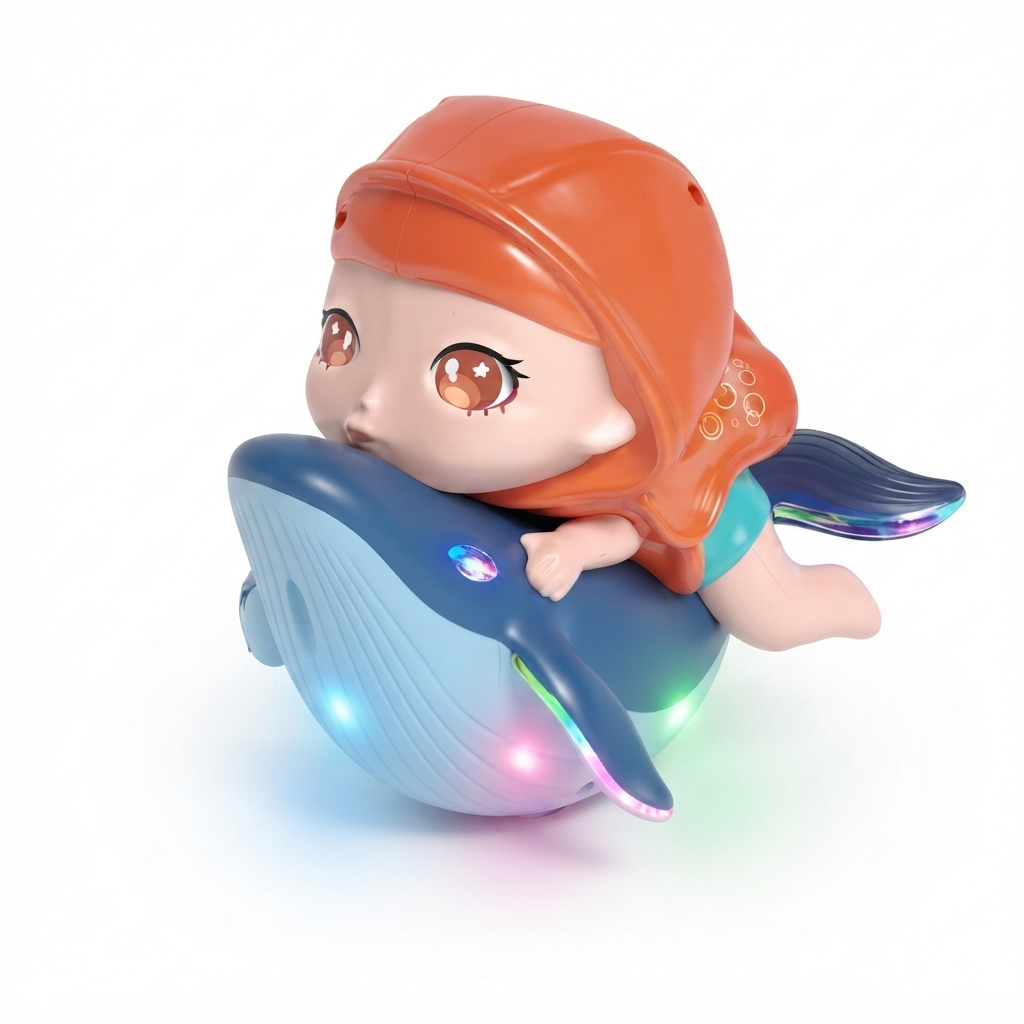 Electric Whale Girl Toy with LED Lights & Music | Automatic Moving Whale Toy for Kids | Bump & Go Action | Battery Operated Musical Toy for Boys & Girls