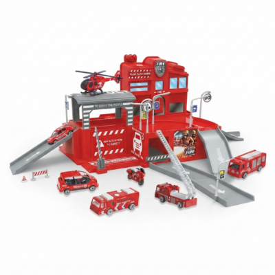 Fire Rescue Station Playset with Die-Cast Vehicles & Helicopter | Multi-Level Fire Station Toy for Kids | Emergency Rescue Adventure Set