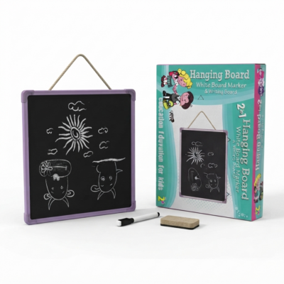 TOYOOS 2-in-1 Hanging Writing Board for Kids | Blackboard & Whiteboard with Marker, Duster & Hanging Rope | Reusable Drawing Board for Learning, Writing & Sketching | Age 3+