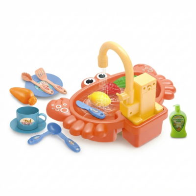 TOYOOS Kids Water Play Kitchen Set with Working Pump & Faucet, Utensils, Fruits & Vegetables Toy