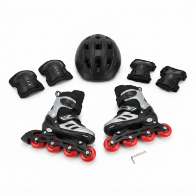 TOYOOS Adjustable Kids Inline Roller Skates Set with Helmet & Protective Gear | 4-Wheel Beginner Skating Shoes for Boys & Girls | Outdoor Sports Skating Kit