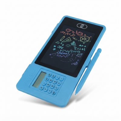 TOYOOS LCD Writing Tablet with Calculator | Reusable Digital Drawing Pad with Stylus, One-Touch Erase Button, 12-Digit Calculator for Kids, Students & Office (Blue)