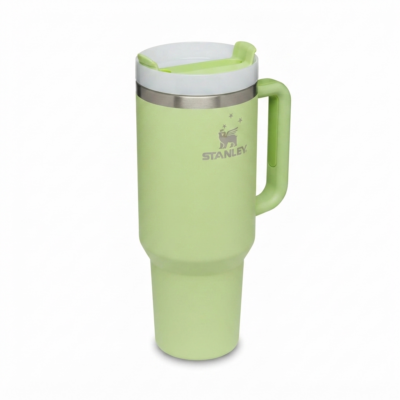 Light Green Stainless Steel Travel Mug with Handle & Sliding Lid