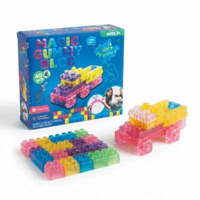 TOYOOS Magic Gummy Blocks for Kids | 40 Pieces Soft Sensory Building Blocks | Washable Translucent Construction Toy | Creative STEM Learning Blocks | Age 3+