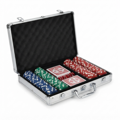 TOYOOS 100 Piece Poker Chip Set with Aluminum Carry Case | 100 Casino Style Chips, 2 Decks of Playing Cards, 5 Dice | Portable Poker Game Set for Texas Hold'em, Blackjack & Family Game Night