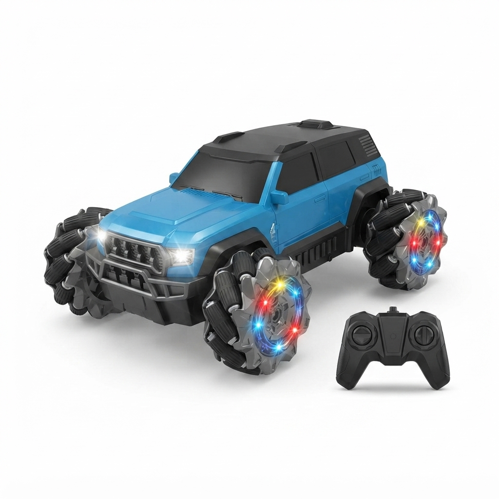 RC Wall Climbing Stunt Car with Remote Control, 360° Rotating Drift Vehicle, RGB LED Light Wheels, All-Terrain Mecanum Tires, Rechargeable Toy Car for Kids
