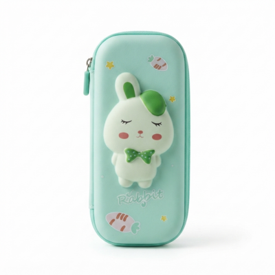 Cute Rabbit 3D EVA Pencil Case for Kids | Hard Shell Large Capacity Pencil Box | Waterproof Zipper Stationery Organizer for School Girls & Boys