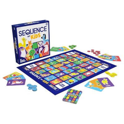 Sequence for Kids Board Game | No Reading Required Strategy Game with Animal Cards & Colorful Chips | Educational Family Game for Kids Age 4+ | 2–4 Players