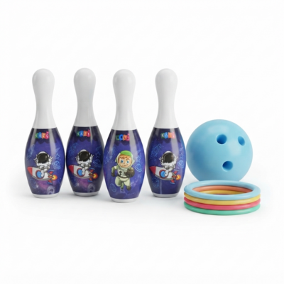 TOYOOS 2-in-1 Space Theme Jumbo Bowling & Ring Toss Game Set for Kids | Indoor & Outdoor Bowling Toy with Soft Ball, Colorful Rings | Educational Activity Toy for Boys & Girls 3+ Years