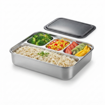 Stainless Steel Lunch Box 850ml | 4 Compartment Leak Resistant Box