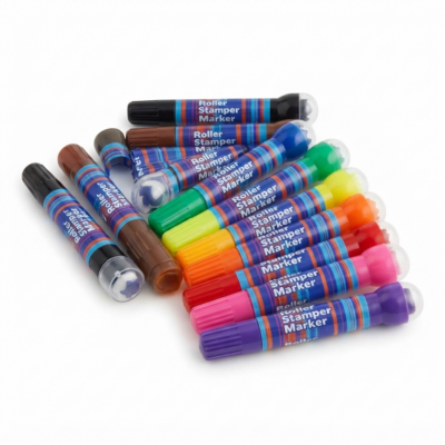 TOYOOS Roller Stamper Markers Set of 10 | Washable Dual Tip Stamp Markers for Kids | Creative Drawing & Coloring Pens | Art & Craft Supplies for Toddlers, Preschool & School Children (3+ Years)