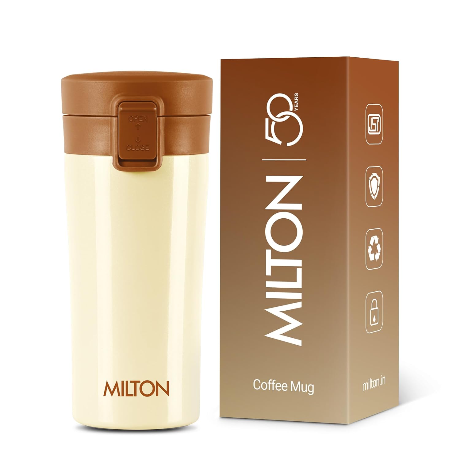 Milton Insulated Travel Coffee Mug 350ml | Leak Proof Vacuum Insulated Stainless Steel Coffee Tumbler | Hot & Cold Beverage Mug with Flip Lid | Reusable Office & Travel Mug