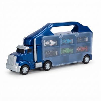 TOYOOS Truck Carry Case with 12 Mini Die-Cast Racing Cars | Portable Storage Truck Toy | Car Transporter Playset with Carry Handle | Toy Vehicle Set for Kids Boys Girls Age 3+