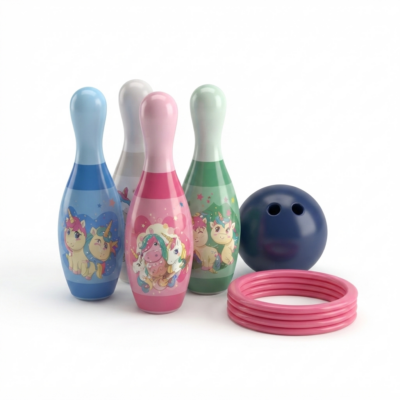 TOYOOS 2-in-1 Unicorn Bowling & Ring Toss Game Set for Kids | Indoor & Outdoor Bowling Toy with 4 Pins, Ball & Rings | Educational Sports Toy for Boys & Girls Age 3+