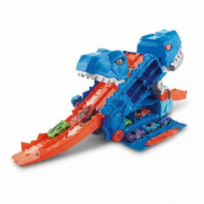 TOYOOS Dinosaur Transport Truck Toy with Racing Track & Mini Cars | 2-in-1 Transforming Dinosaur Car Carrier Playset | Car Storage Case & Launcher Track for Kids Boys Girls 3+ Years