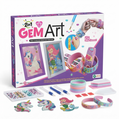 2-in-1 GEM Art Diamond Painting & Bracelet Making Kit for Kids | DIY Crystal Art Craft Set with Unicorn & Mermaid Designs | Creative Educational Activity Toy for Girls 6+ Years
