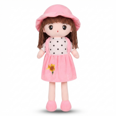 TOYOOS Cute Girl Plush Doll 55 cm | Soft Stuffed Doll with Pink Hat & Dress | Ultra Soft Velvet Fabric | Premium PP Cotton Filled | Washable Plush Toy | Gift for Girls & Kids