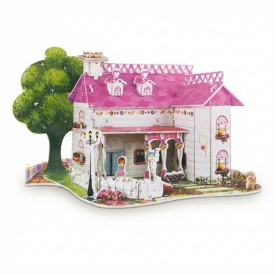 3D House Building Puzzle for Kids, 56 Pieces DIY Doll House Construction Kit with 4 Sheets, Creative Assembly Puzzle Toy for Boys & Girls