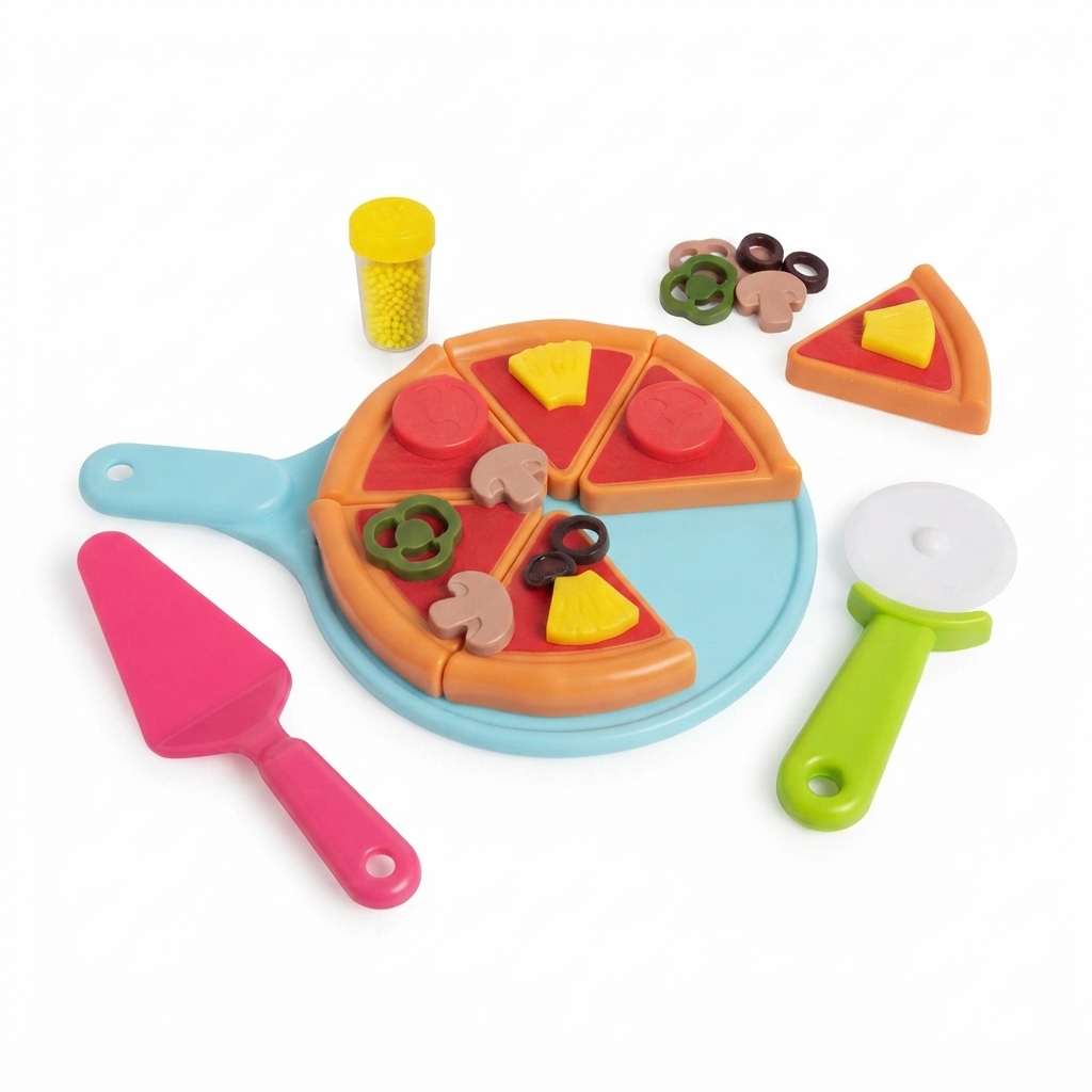 Kids Pretend Play Pizza Making Set with Detachable Slices Colorful Toppings DIY