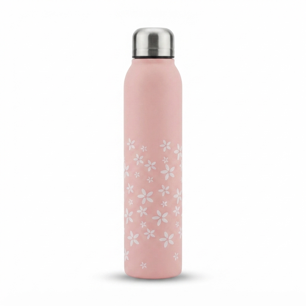 Pink Floral 500ml Insulated Steel Water Bottle – Leakproof Hot & Cold Travel Flask