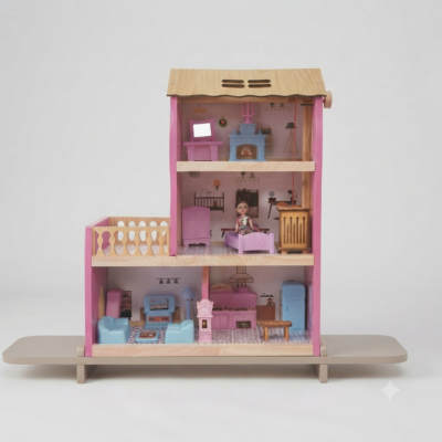 3-Level Wooden Doll House for Girls with Furniture & Doll | Miniature Dollhouse Playset with Bedroom, Living Room & Accessories | Pretend Play Toy for Kids