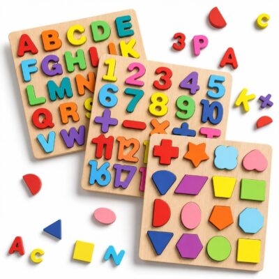 Wooden Alphabet Number & Shape Puzzle Board for Kids | A-Z Letters, 1-10 Numbers & Colorful Shape Matching Educational Learning Toy
